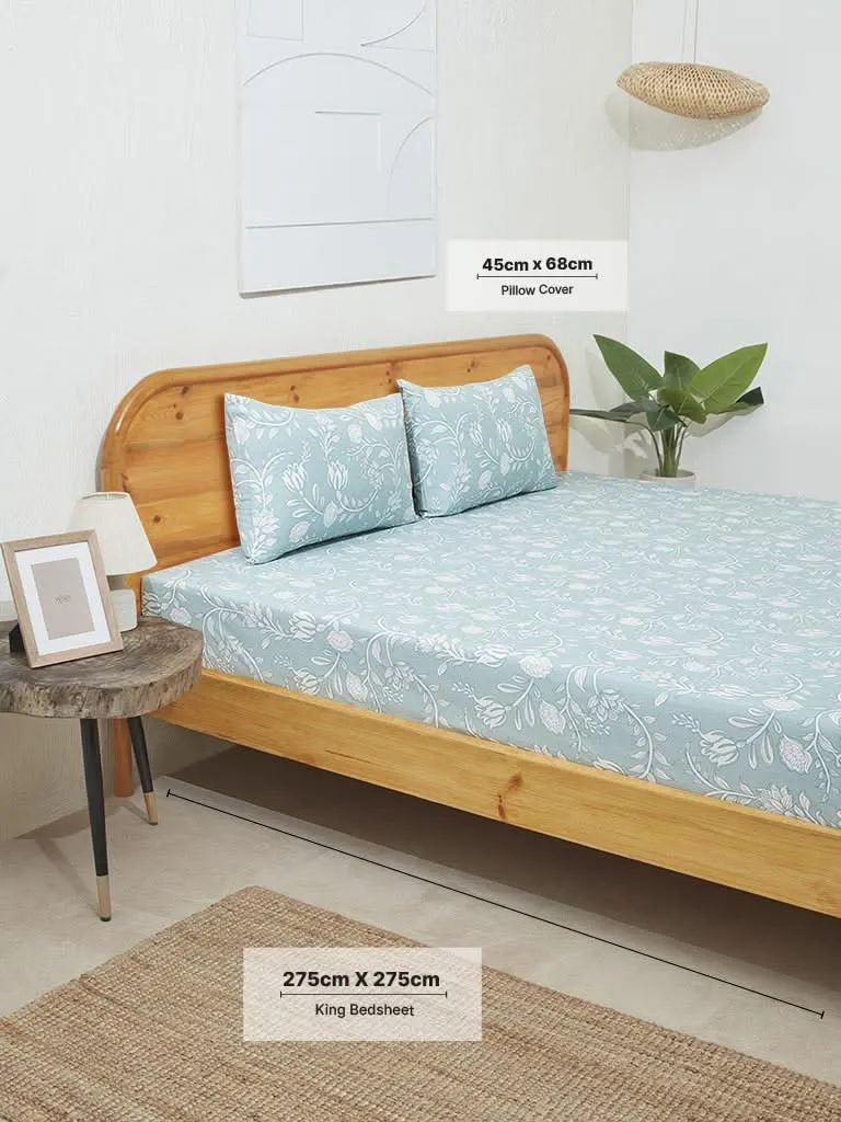 Westside Home Aqua King Bed Flat Sheet and Pillowcase Set