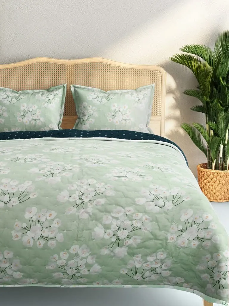 Westside Home Mint Blossom Print 144TC Double Blanket With Two Pillowcases