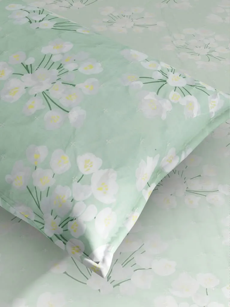 Westside Home Mint Blossom Print 144TC Double Blanket With Two Pillowcases