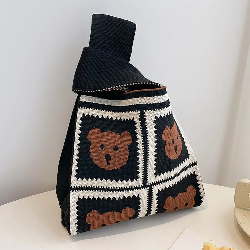 Women's knitted handbag bucket bag