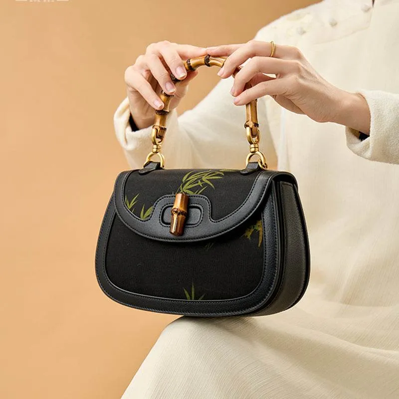 Xiangyunsha Print Crossbody  Bamboo Handle Bag for Women