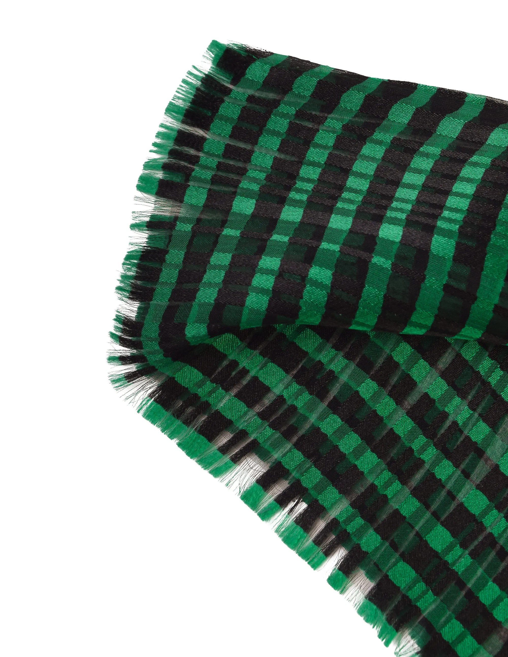 Yves Saint Laurent Vintage Green Black Striped Jacquard YSL Logo Rectangular Oblong Silk Scarf