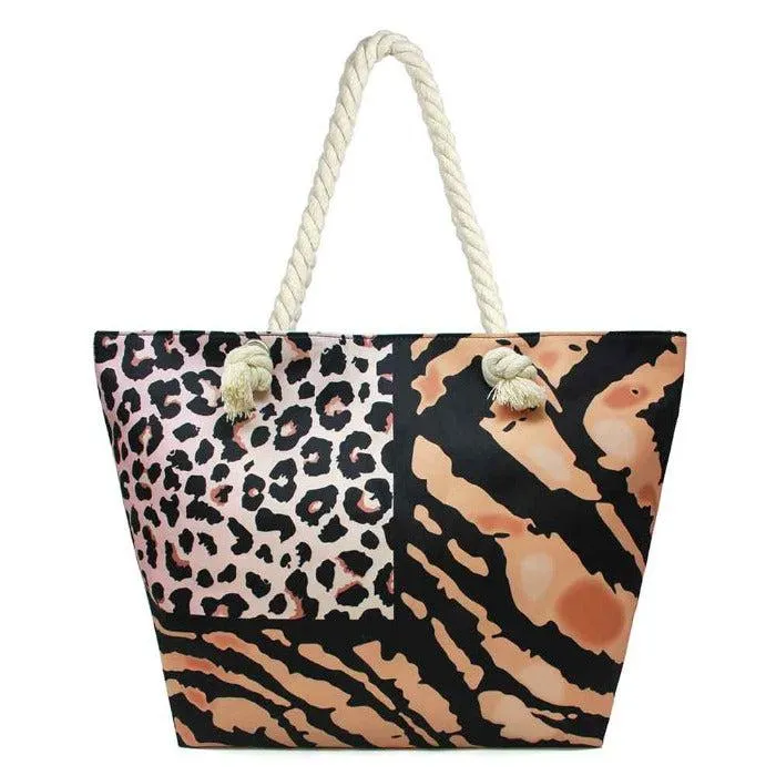 Zebra Leopard Pattern Print Beach Tote Bag