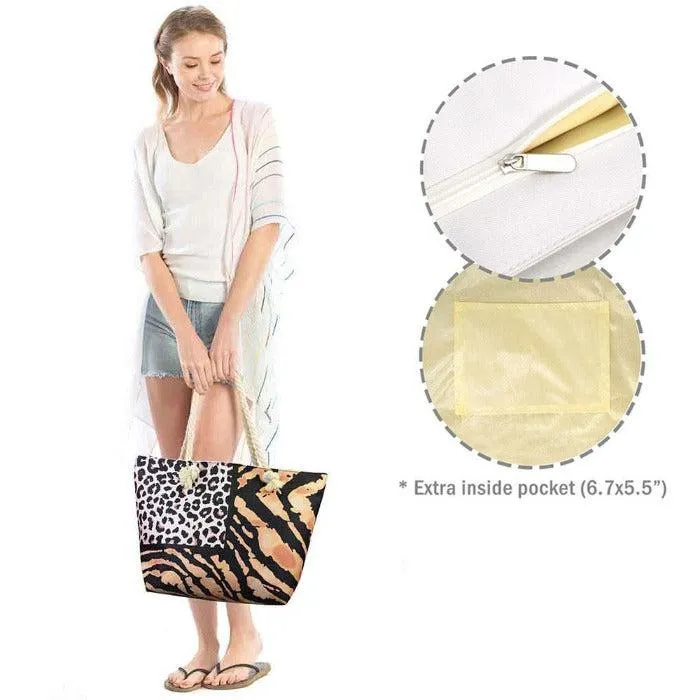 Zebra Leopard Pattern Print Beach Tote Bag