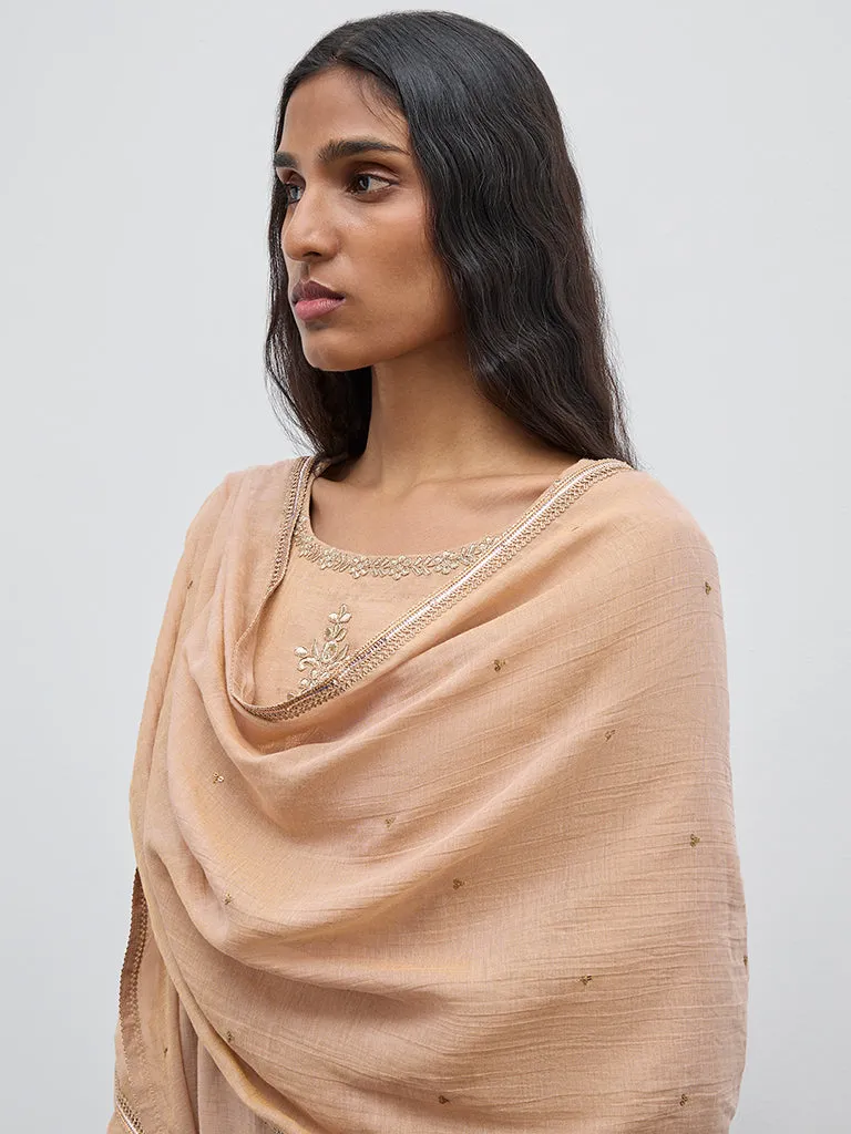 Zuba Peach Blended-Silk Embellished Dupatta